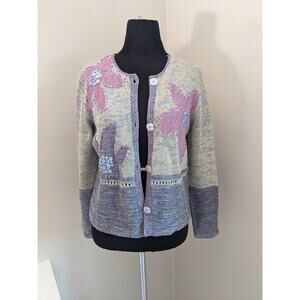 Sigrid Olsen Sport Hand Knitted Floral Cardigan FLAWED Size PS